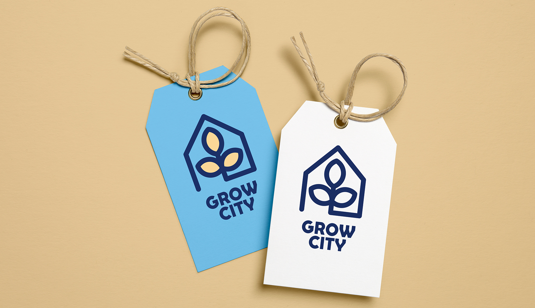 Търговска марка Grow City. Графичен знак върхи етикети.