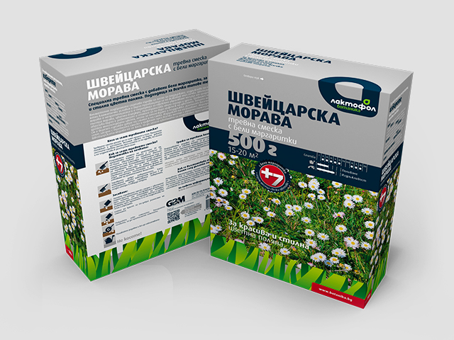 Опаковка Лактофол ботаника Швейцарска морава, 500г. Клиент: Джи Би Ем ЕООД